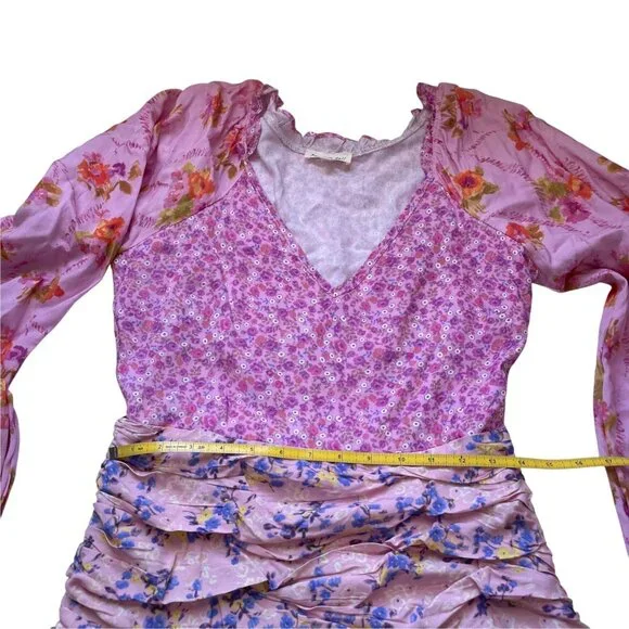 For Love Bell Pink Patchwork Ruffle Mini Dress Boho SZ M - Picture 10 of 16